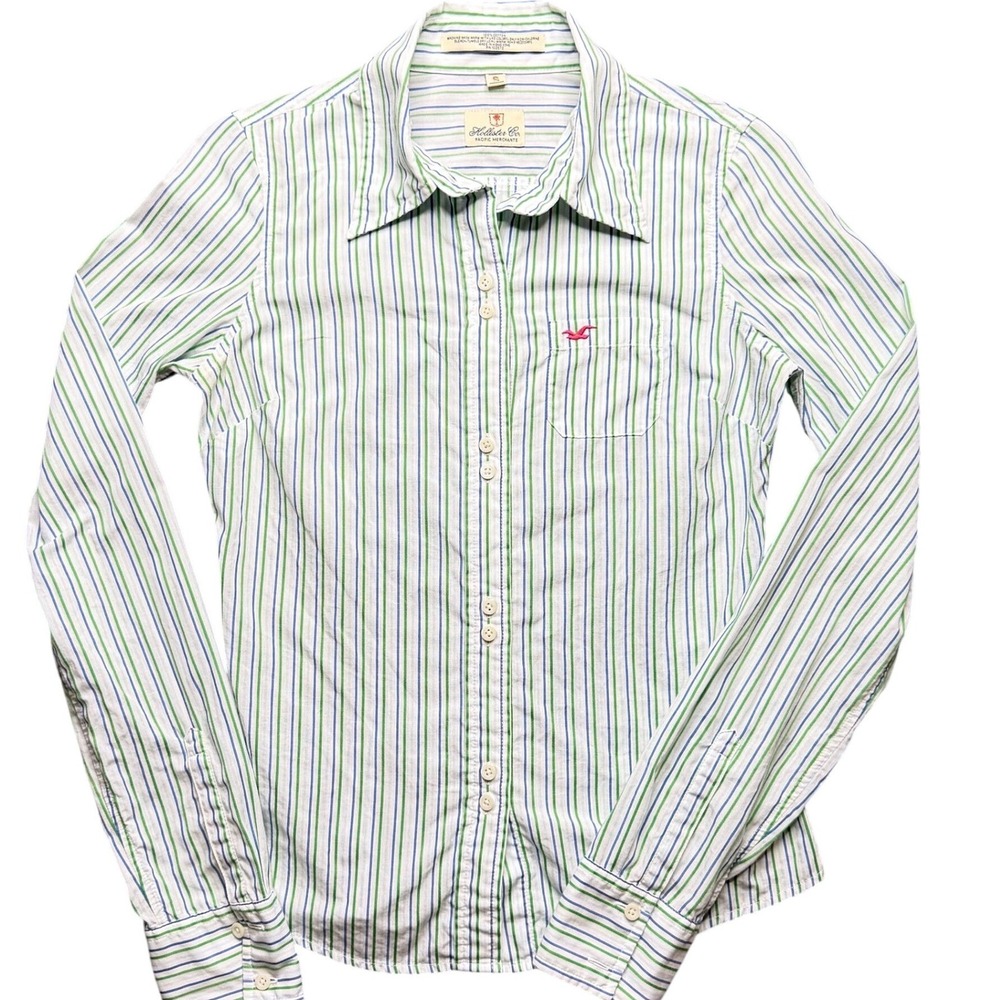 Vintage Hollister y2k Preppy Button Down Shirt S Vertical Striped Long Sleeve